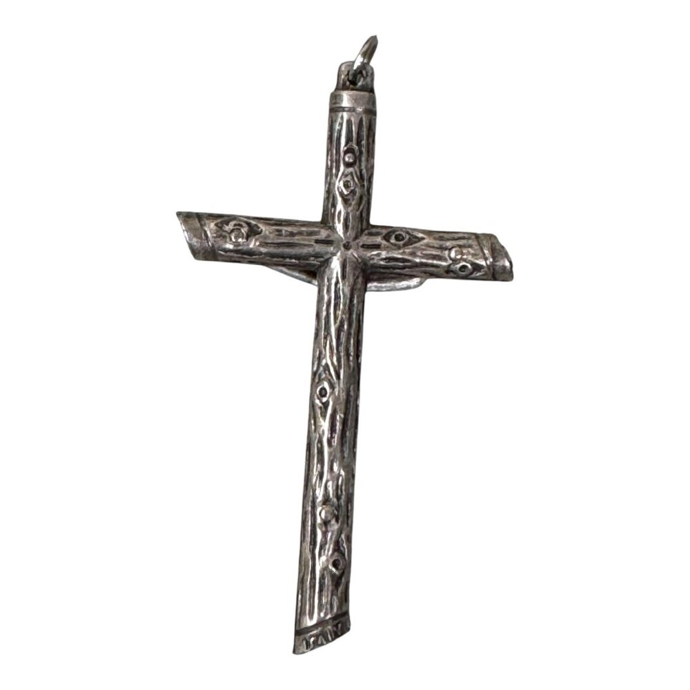 Vintage Italy Silver Inri Crucifix Pendant Rustic Stick Religious Charm Necklace